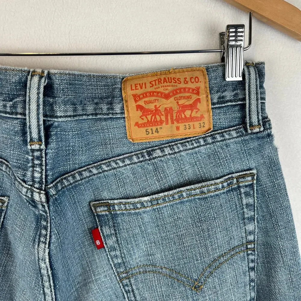 Levis 514 Jeans Mens 33x32 Blue Straight‎ Mid Rise Dark Wash Denim